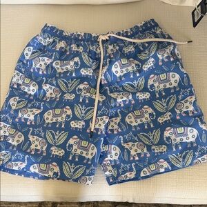 Blue Elephant Print Swim Shorts